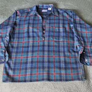 Pendleton Blue and Red Plaid Pullover With 3/4 Zip